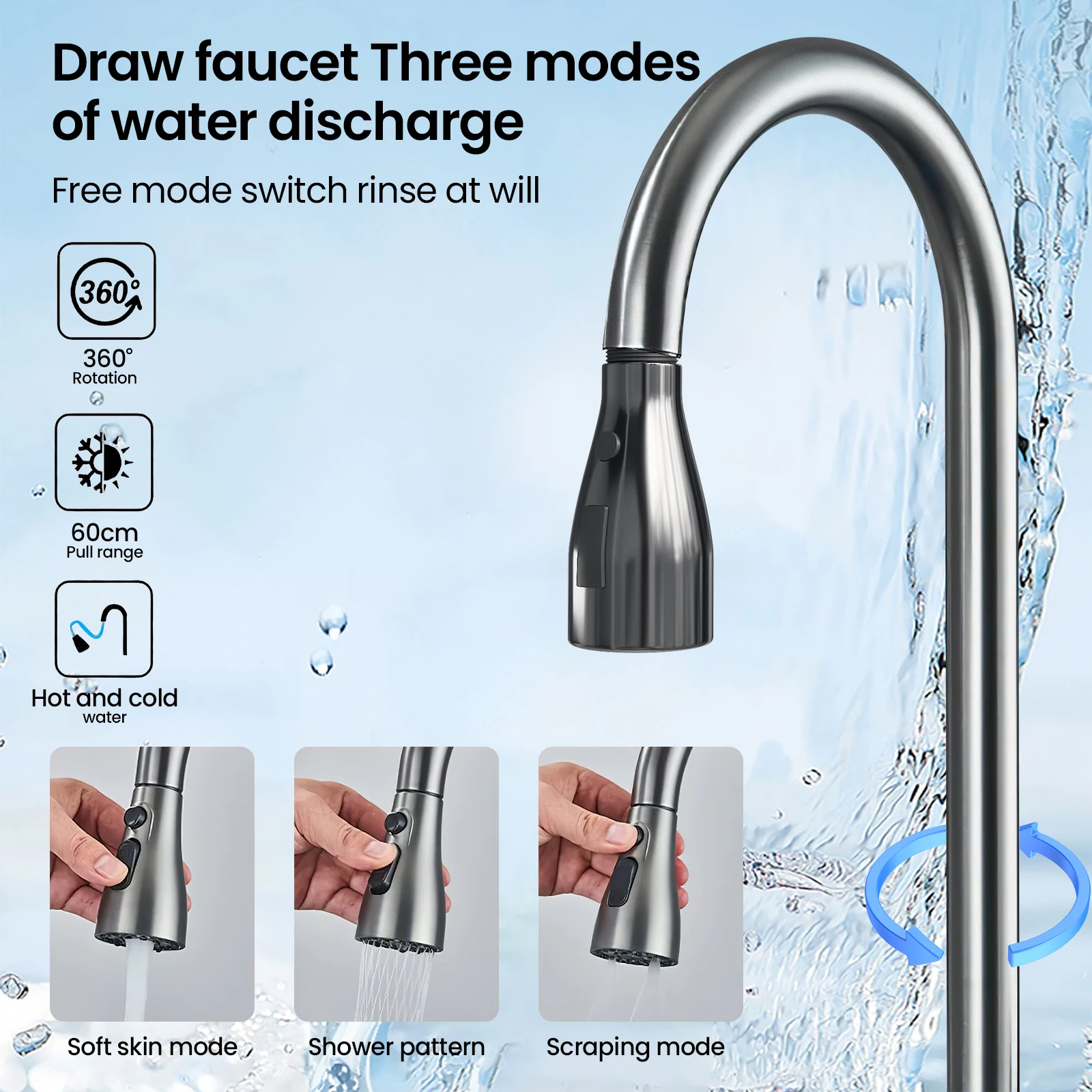Integrierte große Einzel-Spülbecken-Küchenspüle aus Edelstahl mit Wasserfallarmatur, digitaler Temperaturanzeige, komplettem Set mit Seifenspender und Zubehör für Zuhause, Restaurant und Hotel – Detail 12