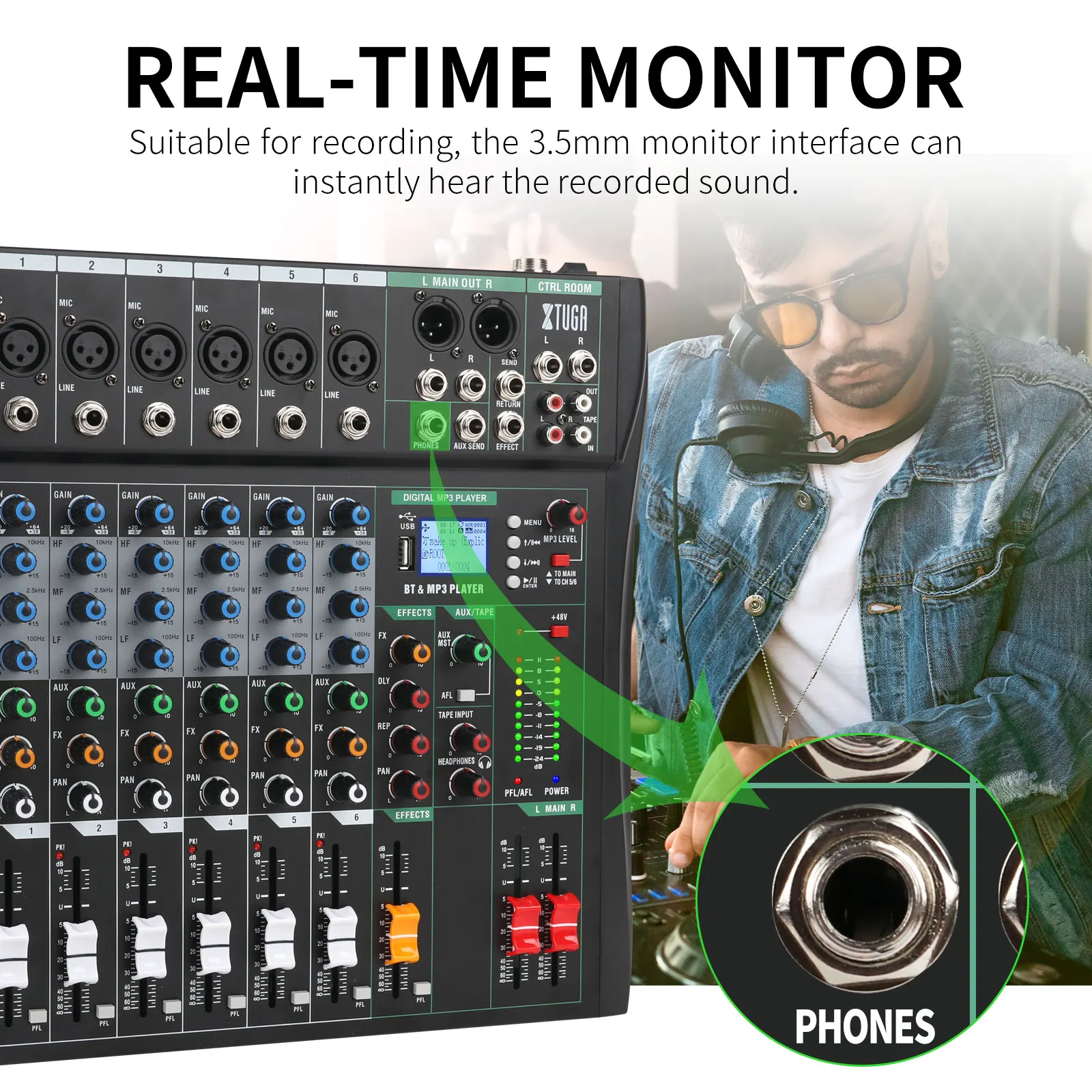 جهاز مزج الصوت CT 6 قناة لوحة الصوت خلط وحدة التحكم واجهة الصوت الكمبيوتر USB بلوتوث فانتوم تأثير رقمي DJ لايف استوديو المرحلة #4