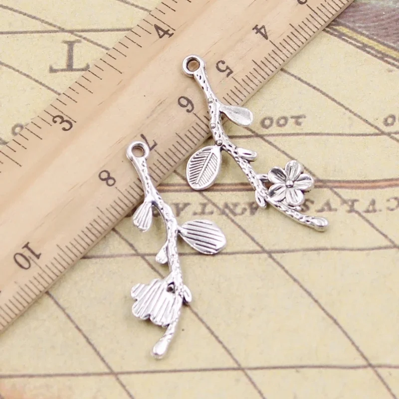 20 sztuk Charms oddział kwiat wiśni kwiat 41x17mm tybetański brąz srebrny kolor zawieszki antyczne tworzenia biżuterii DIY Handmade Craft — zdjęcie 2