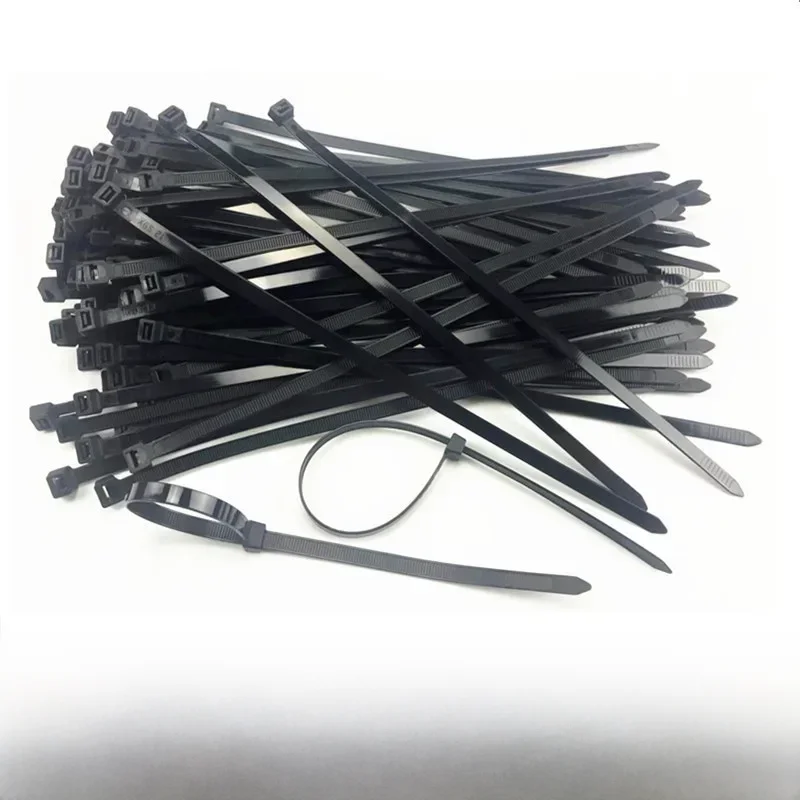 Laço de nylon de plástico com travamento automático, 100 peças, preto 5x300, anel de fixação de cabo