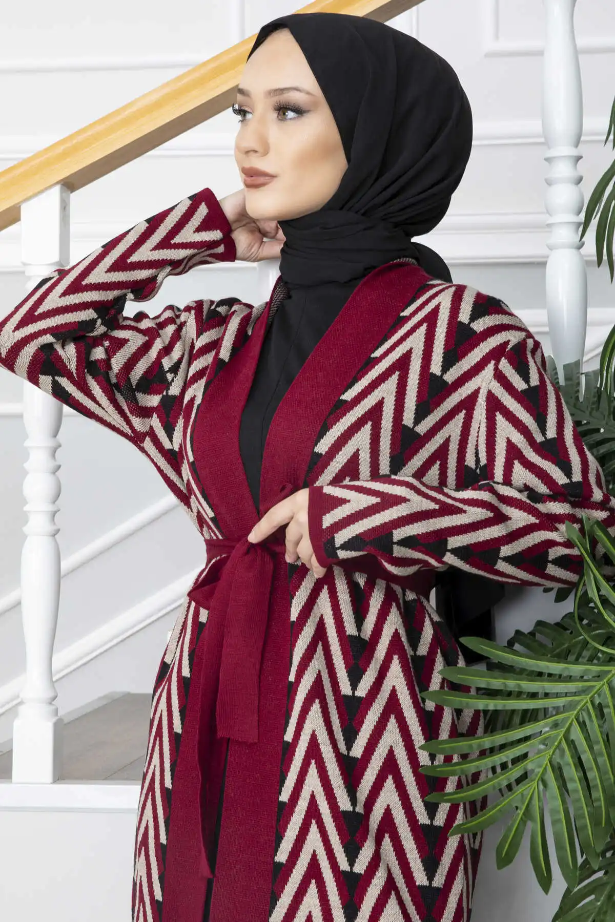 Women Clothing V Patterned Knitwear Hijab Cardigan Plain Abaya Dubai Kimono Turkey Muslim Dress African Kaftan Islamic Winter