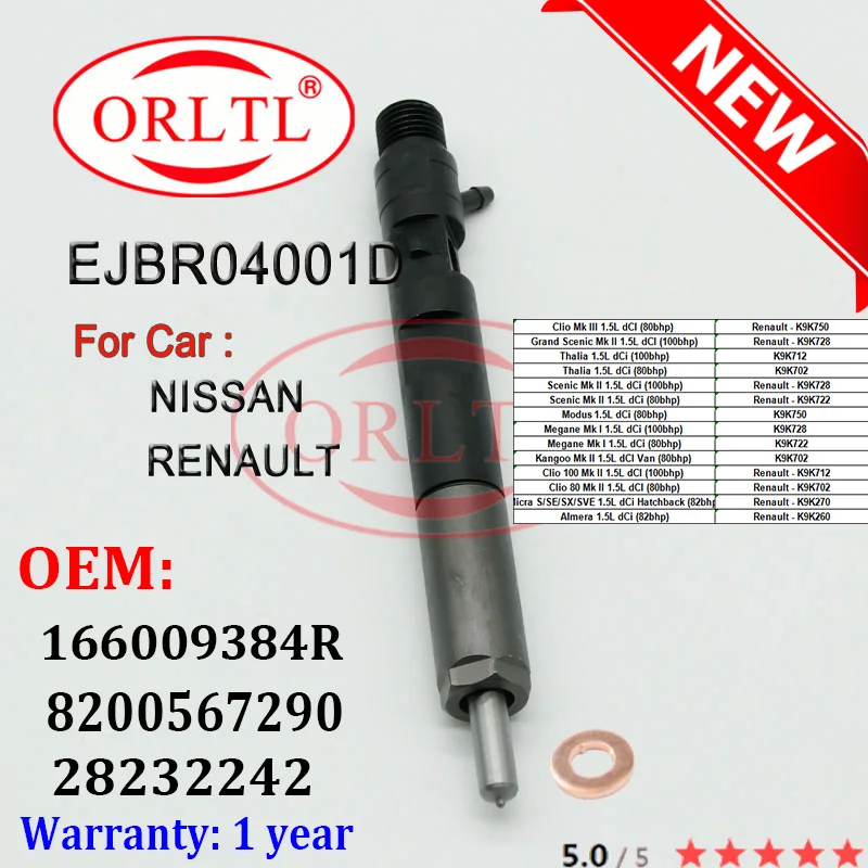 

Diesel EJBR04001D 166009384R 8200567290 28232242 Common Rail Injector R04001D for RENAULT NSSAN K9K750 K9K728 K9K712 K9K702