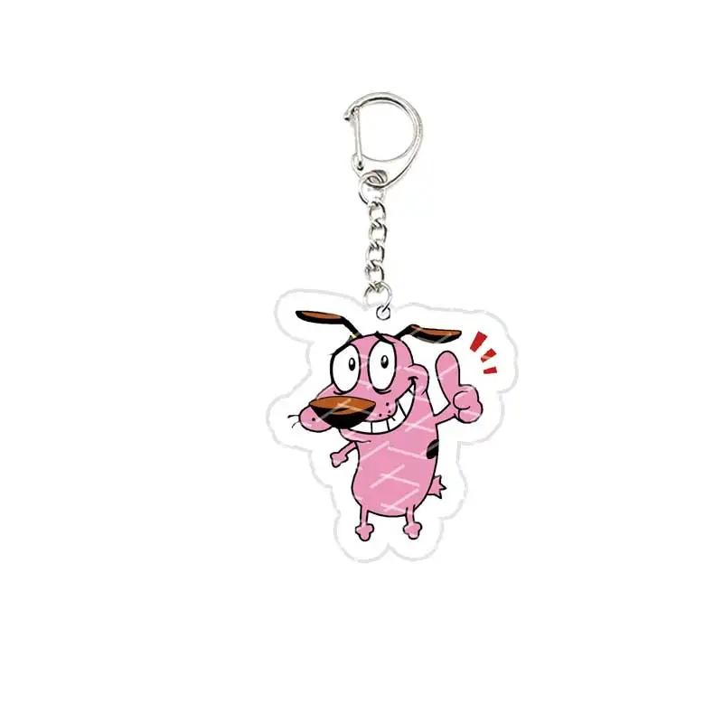 Acrylic Funny Courage Pink Dog Keychain Pendant Keyring Cowardly Puppy Key chain Key Ring for Accessories Bag Fans Gift
