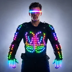 Full Color LED Luminous Armor Light Up Jacket Glowing Costumes Suit Bar Dance Team DS Singer DJ Nightclub Gogo Costume