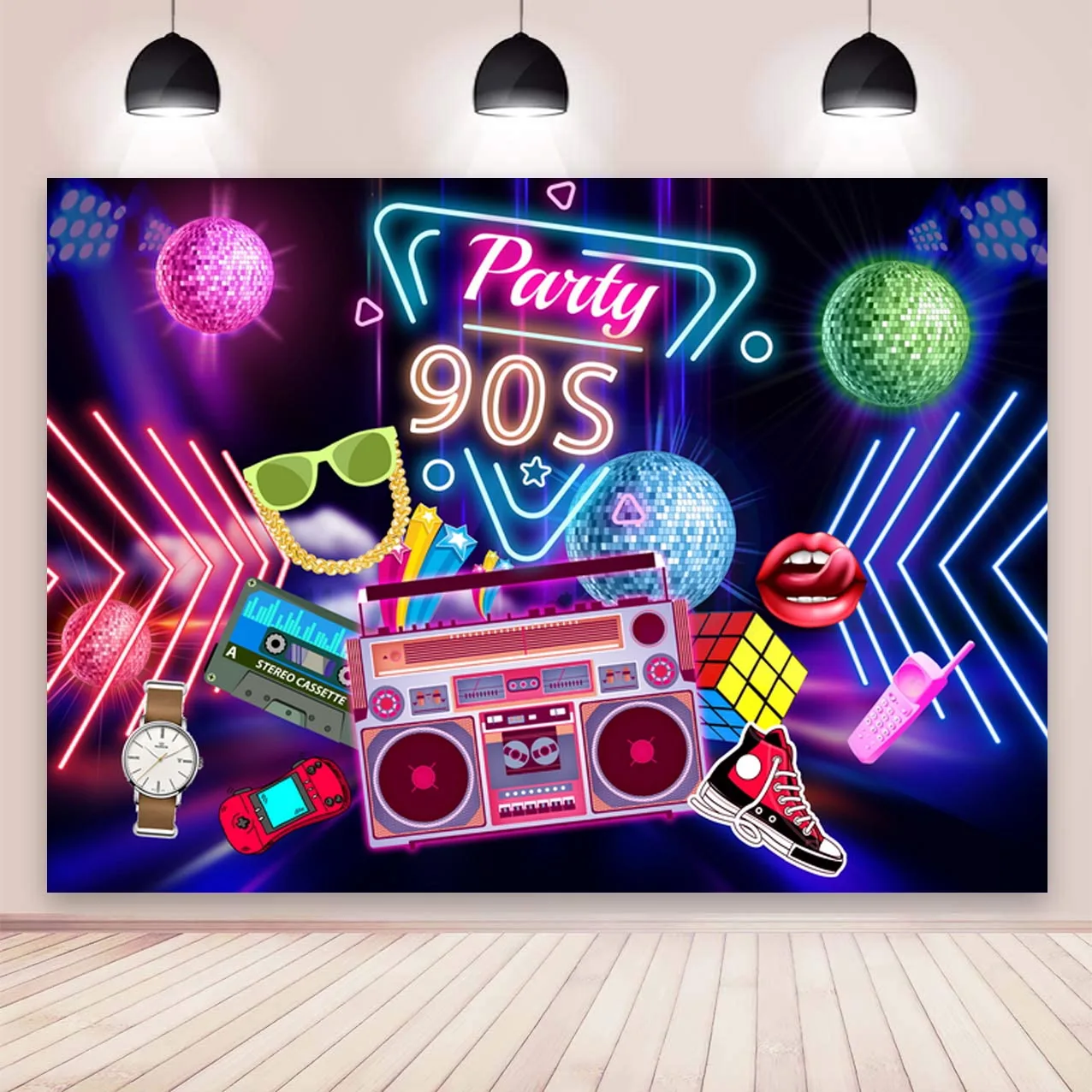 

90s Party Photo Backdrop Retro Style Hip Hop Music Disco DJ Radio 90's Birthday Photography Background Photocall Prop Banner