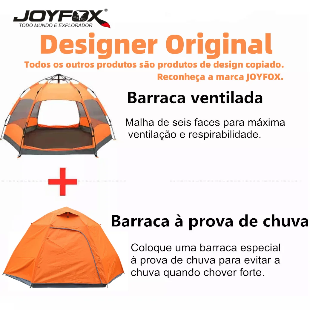 خيمة Joyfox للتخييم Iglu Automatica 3-4 أشخاص Impermeavel 3000 مللي متر يطير المطر للعائلة والمشي لمسافات طويلة وصيد الأسماك على الشاطئ