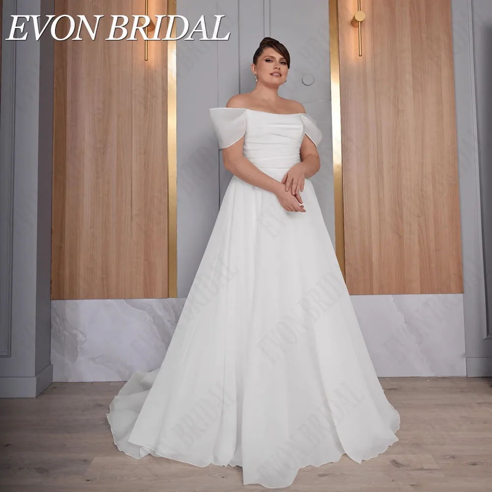 

EVON BRIDAL Elegant Plus Size Wedding Dress For Women Strapless Organza Off Shoulder Bridal Gown A-Line Lace Up Robe De Mariée