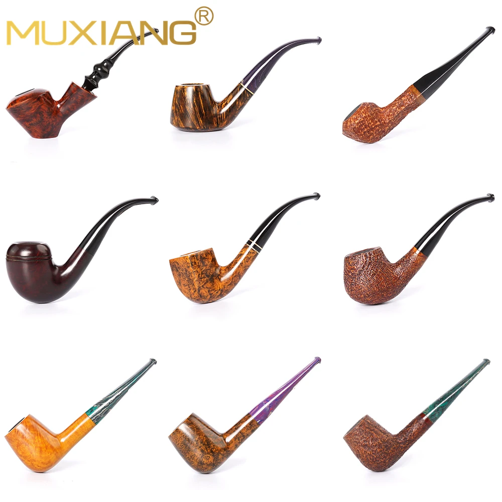 MUXIANG Handmade Briar Tobacco Pipe Freestyle Solid Wood Pipe Cumberland Colored Pipe Tip Father\'s Day Gift