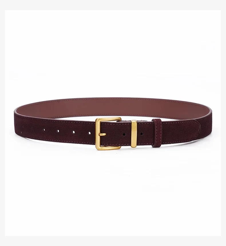 Luxuriöser Wildleder-Rindsledergürtel für Damen, Vintage-Stil mit goldener Schnalle, 3,3 cm breiter Bund für Kleider und Jeans – Detail 13