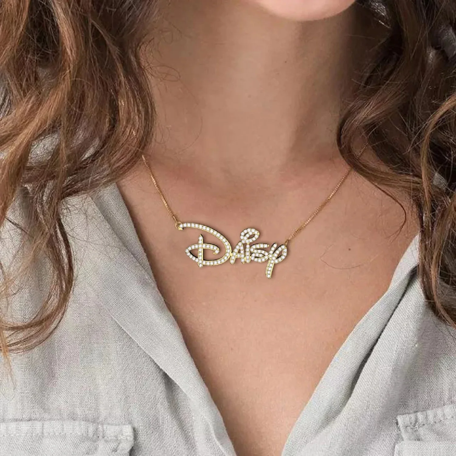 Custom Princess Style Name Necklace With Crystal Personalized Iced Out Letter Gold Plated Nameplate Pendant Jewelry Femme Gifts