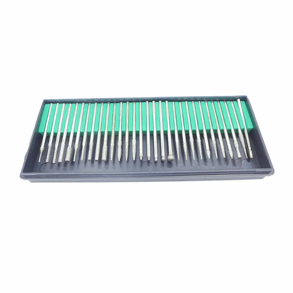 30PCS 2.35mm 다이아몬드 버 그라인딩 로터리 공구 세트 미니 드릴 비트 휠 연마 목재 석재 조각 드레멜 전동 공구용