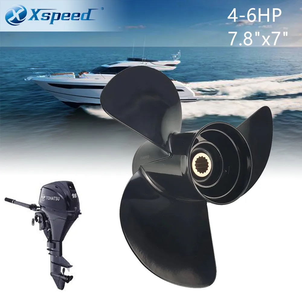 

Xspeed Флюоресцентный пропеллер 7.8x7 подходит для подвесного мотора Tohatsu 4/5/6 hp 12 SPLINE/высокоупорный пропеллер Алюминиевый винт лодочн