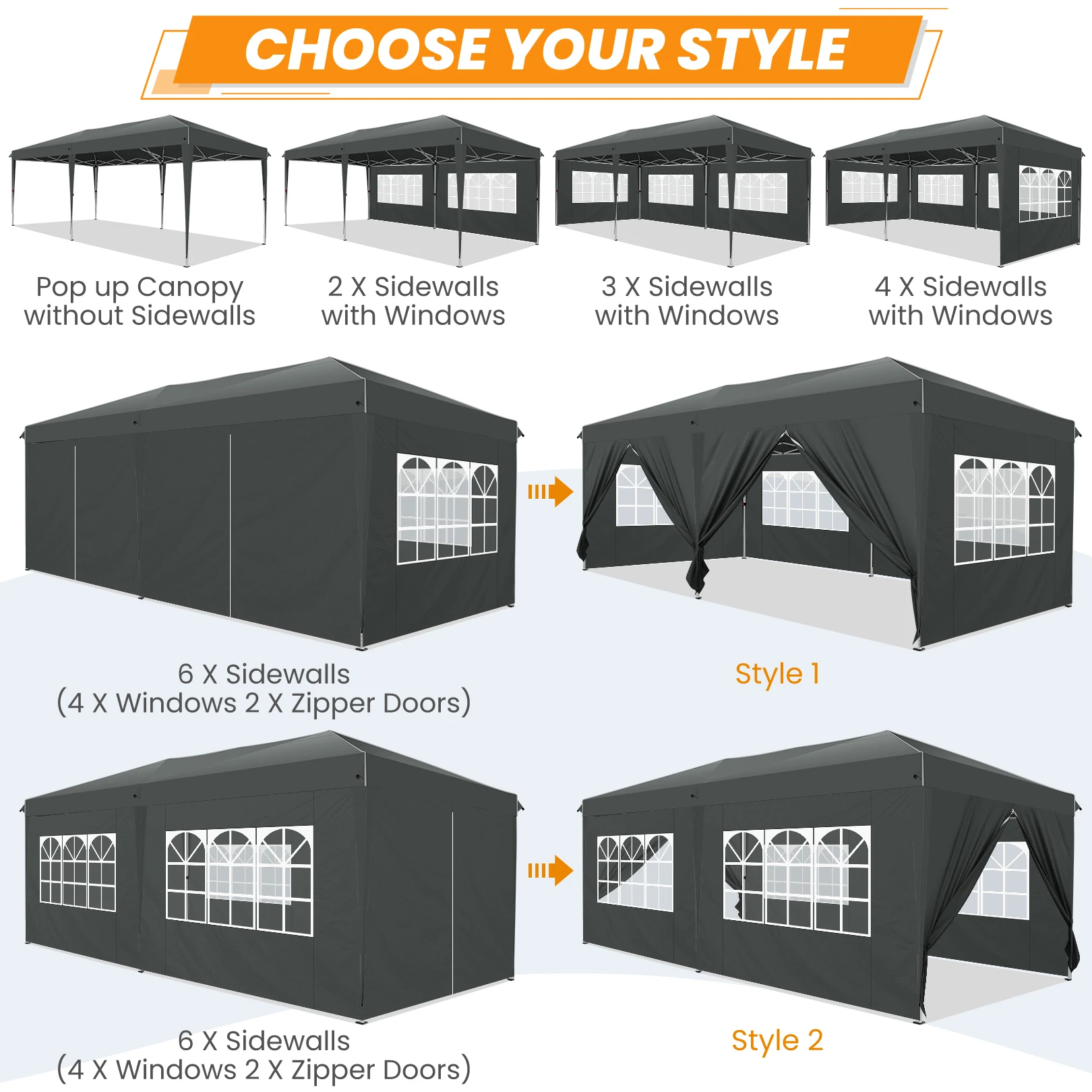 3x6m Pop-up Gazebo Foldable Party Tent with 6 Sidewalls, Easy Assembly for Weddings, Commercial Use, UV50+ Protection Steel Frame