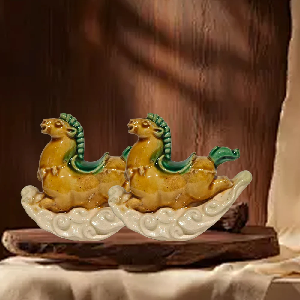 Handmade Glass Creativity Animal Tianma Statue Glass Cloud Pony Statue Desktop Decoration Ornaments - Yellow