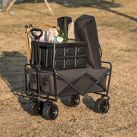 Folding Camping Beach Trolley Heavy Duty Large Capacity Cart Portable Trolley Cart Adjustable Handle Outdoor Picnic Cart