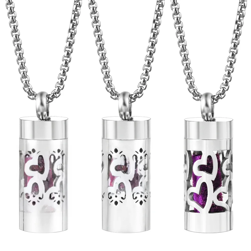 Nouveau motif en forme de coeur aromathérapie évider pendentif en acier inoxydable femmes parfum huile essentielle diffuseur médaillon collier