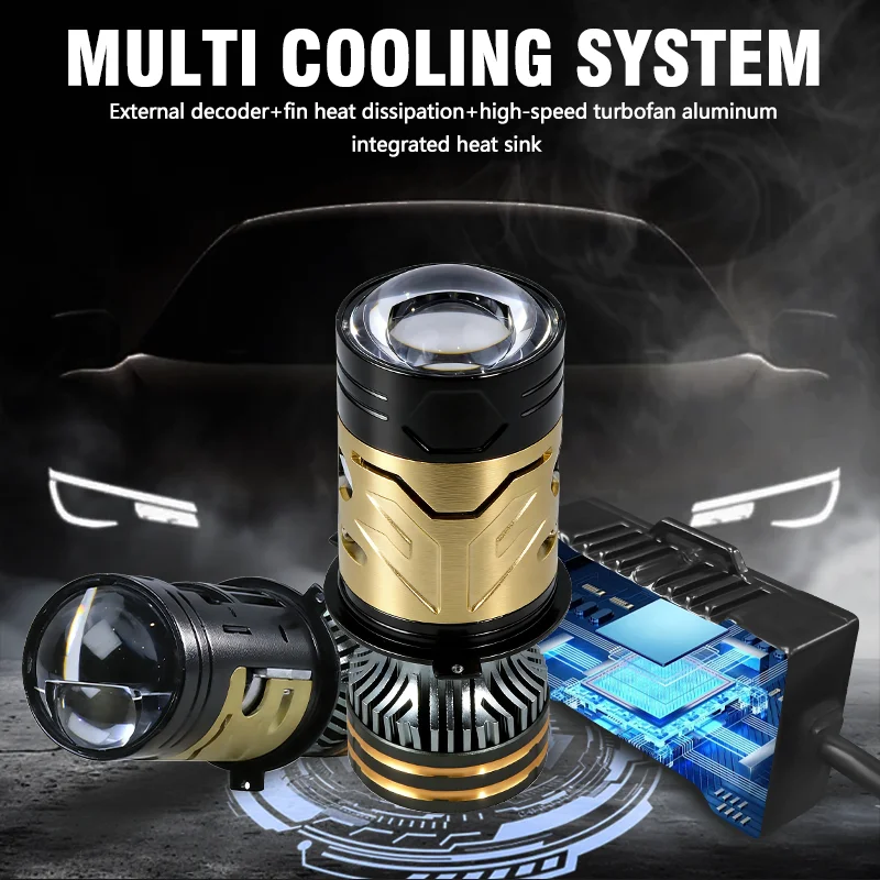 New Design Car LED Headlight H4 Mini Projector Lens 12V 170W 20000LM 6500K High/Low Beam With Solenoid Valve Single Spot Light