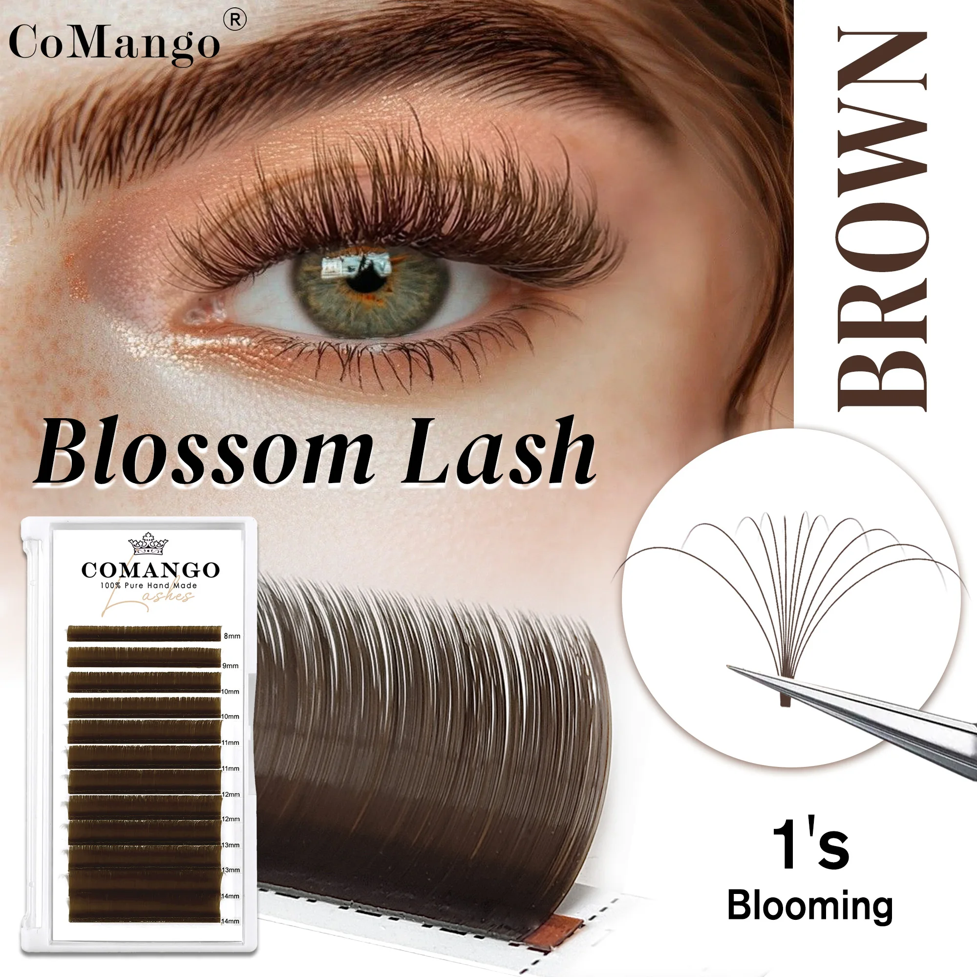 CoMango Ciglia marrone scuro facili da applicare, effetto mega volume, extension soffici, per uso professionale in salone.