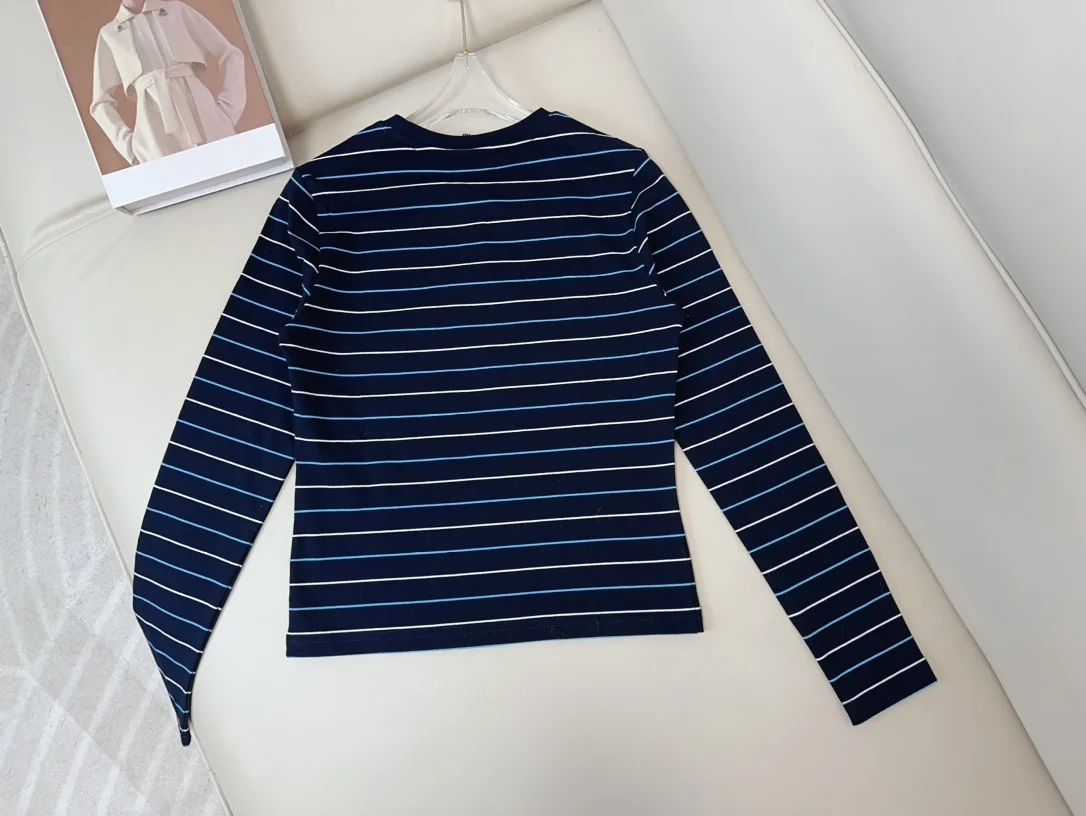 

2025 Women T-shirt Summer Autumn New Stripe Color Collision Casual Loose Fashion Crew Neck Simple Women Long Sleeve