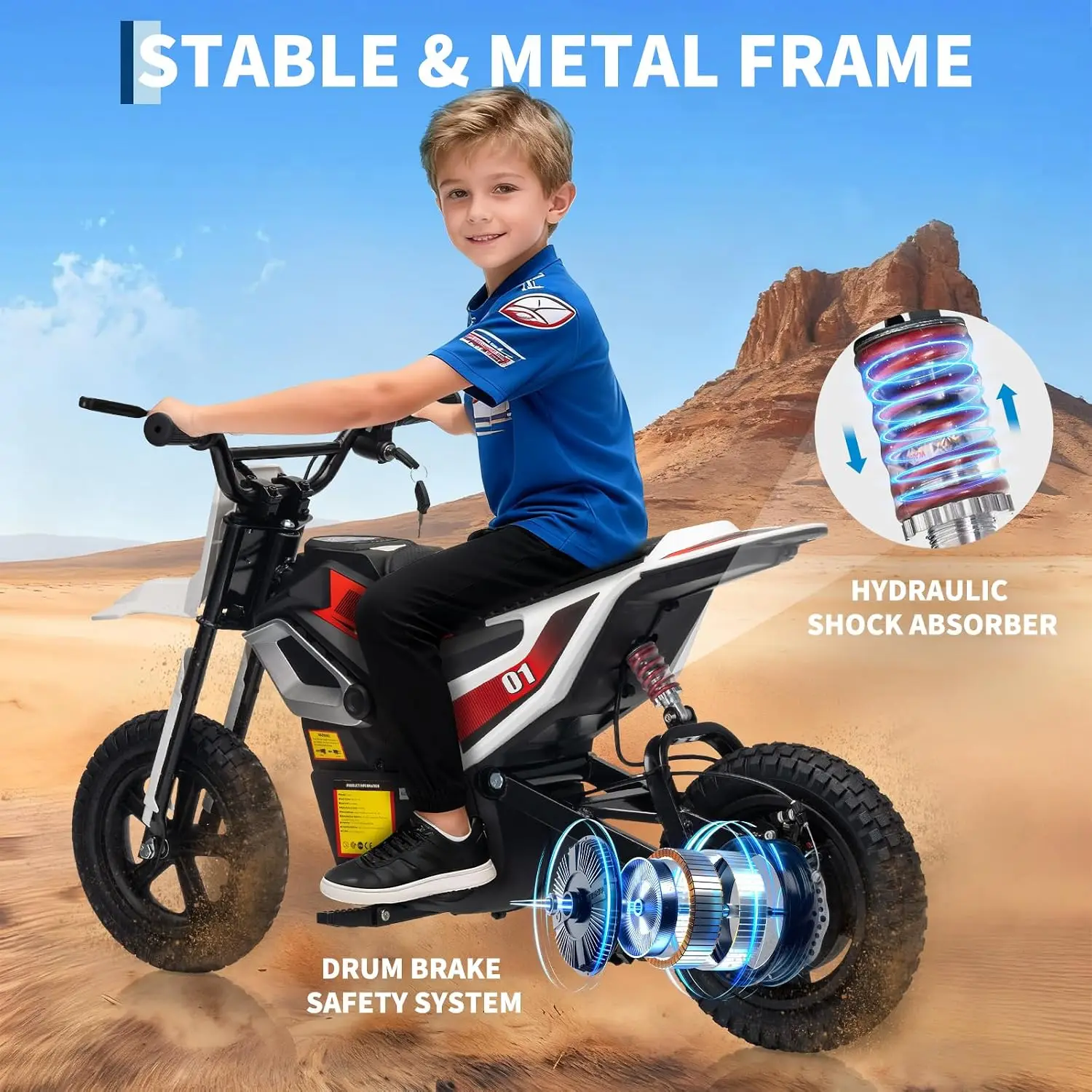 24V Kids High Speed Ride‑On Motorcycle, 350W Motor Electric Bike with 7AH Battery & Charger, US Full‑Environment‑Friendly Standard, White Blue Optional Children Outdoor Gift image 5