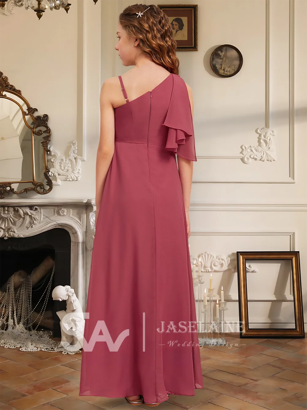 

LA Kids Elegant A-Line Asymmetrical Floor-Length Chiffon Junior Bridesmaid Dress Flower Girl Dress Girls Party Formal Wedding