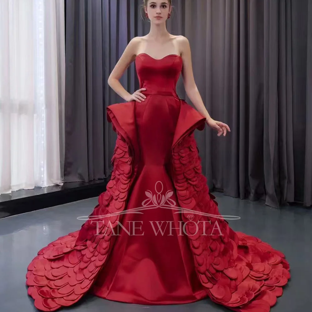 Красное атласное милое вечернее платье русалки 2025, элегантное женское модное платье для выпускного вечера