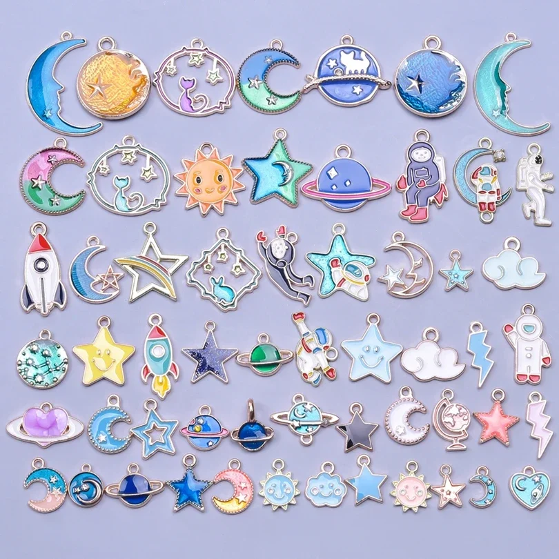 Random Mix The Firmament Sun Moon Star Charm For Jewelry Making Bulk Astronaut Blue Planet Metal Enamel Charms Pendant Materials — zdjęcie 2