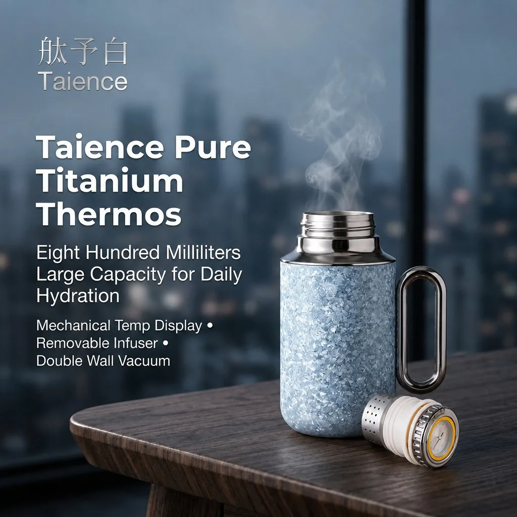 Taience 99.9% Pure Titanium Thermos 800ml Large Capacity Insulated Water Bottle with Tea Infuser Temp Display