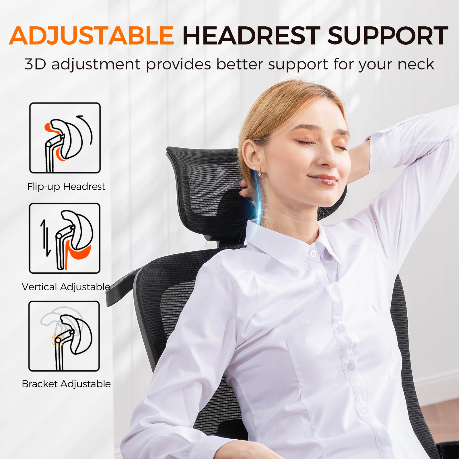 Office Chair: High Back Ergonomic W/ 3D Adjustable Lumbar, Headrest, Footrest, Reclining Mesh & Linkage Armrest