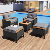 Comanlai Rattan Balcony Set 5PCS, Lounge Furniture Set, with Garden Table, Cushions and 4 Chairs for Terrace Outdoor, Patios