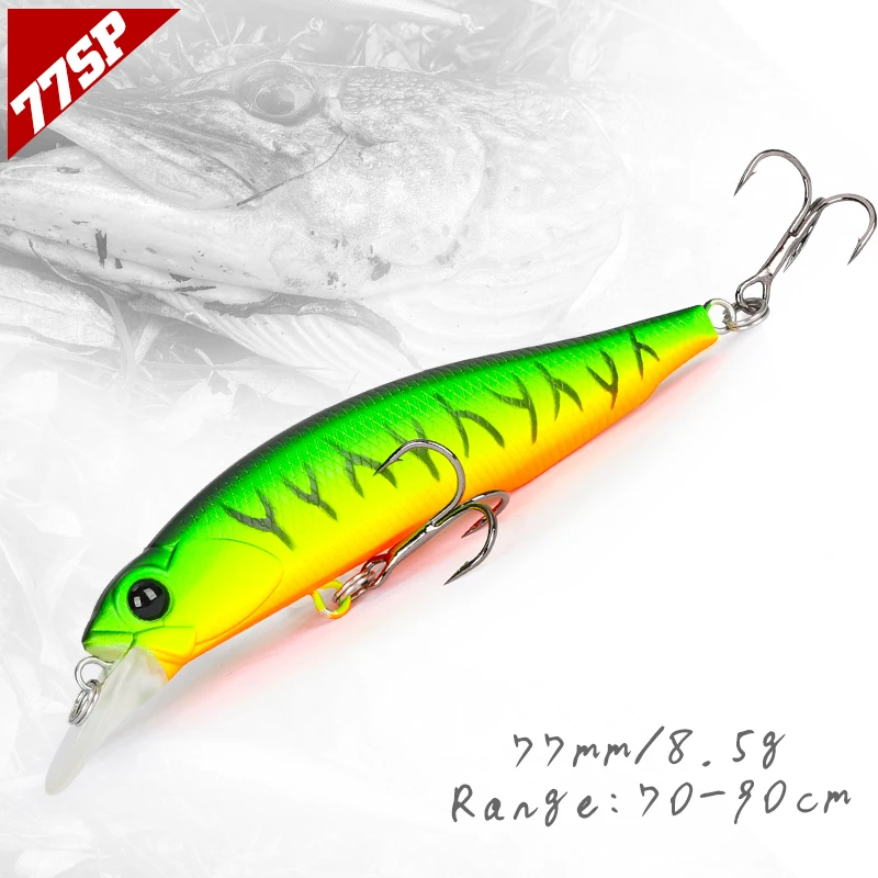 TSURINOYA 77SP Jerkbait Suspending Minnow Fishing Lure DW101 77mm 8.5g 0.7-0.9m Pike Bass Artificial Hard Baits Wobbler Lures