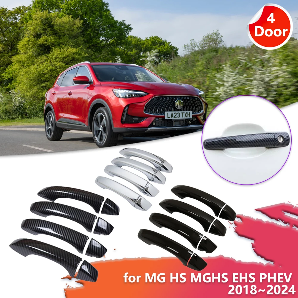 

Car Door Handle Cover for MG HS MGHS EHS PHEV 2018~2024 2019 Carbon Fiber Black Chrome Sticker Trim Scratch Decor Accessories