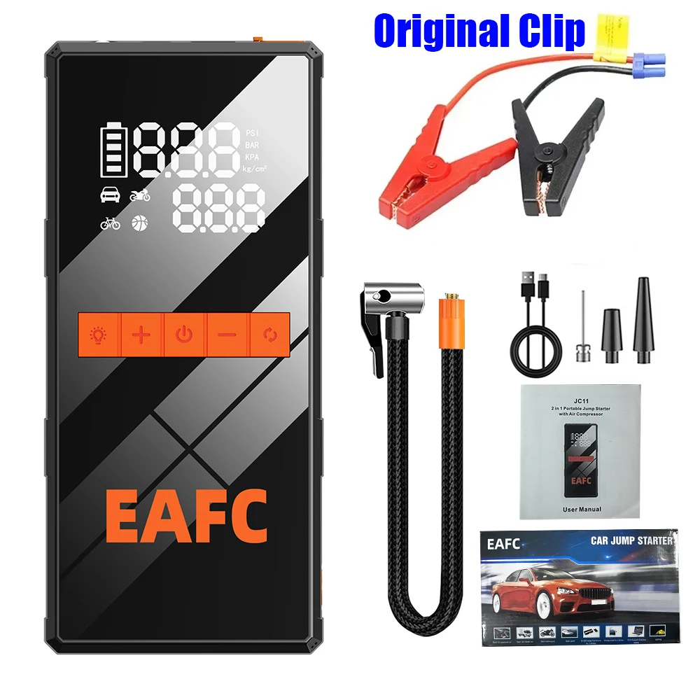 EAFC 1200A Auto-Starthilfe, 150 PSI, Luftkompressor, 2-in-1-Luftpumpe, 8000 mAh, tragbarer Booster, leistungsstarkes Startgerät für Autobatterien