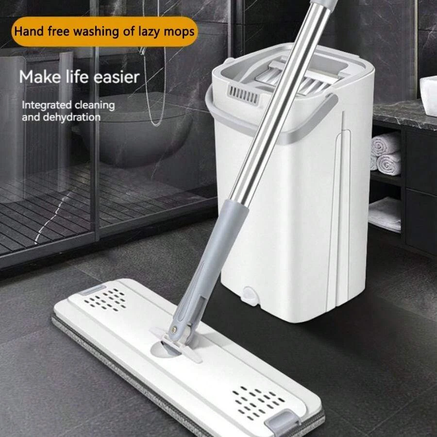 UNTIOR Hand Free Flat Floor Mop Bucket Set For Professional Home Floor Cleaning System With Washable Microfiber Pads