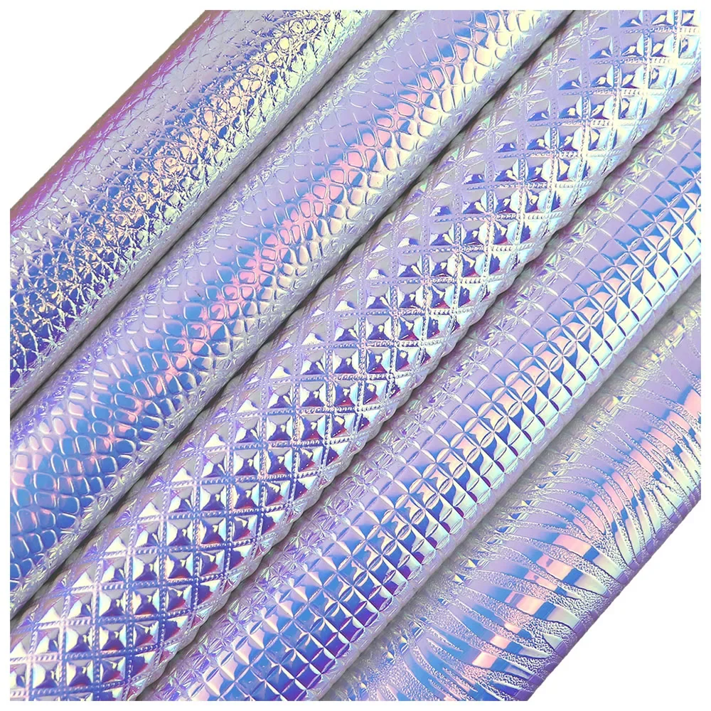30x134cm rolka niebieska opalizująca holograficzna wielokolorowa tekstura węża Litchi wzór syntetyczna sztuczna skóra na kokardy DIY BH152 — zdjęcie 2