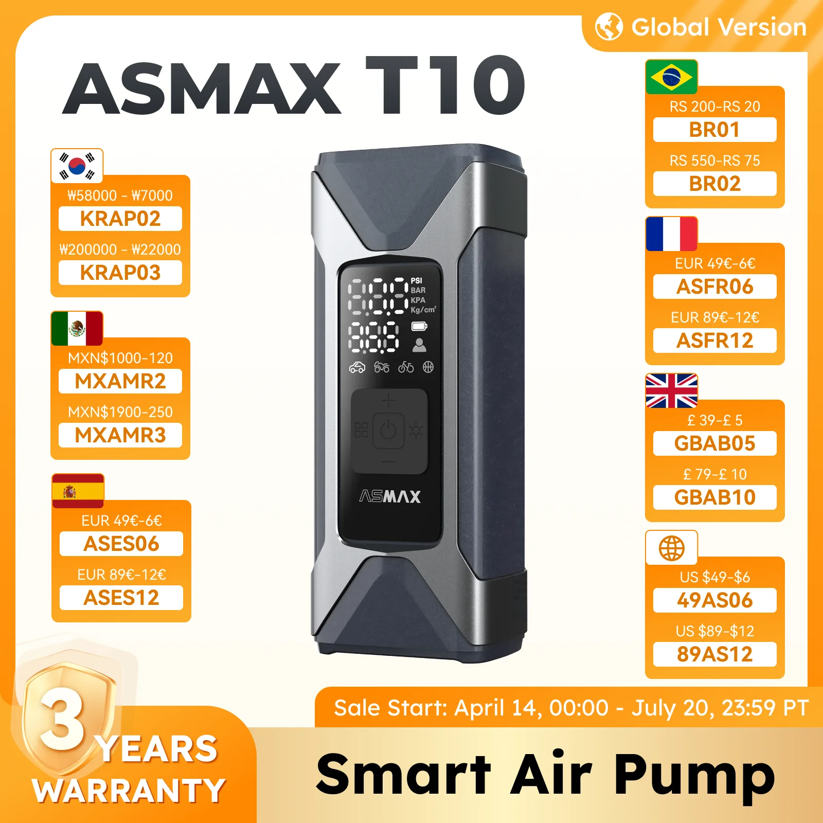 ASMAX Motorcycle Air Pump 7500mAh Tyre Electric Inflator Pump 160PSI Portable Inflator Pump for Car Bicycle Balls Air Compressor