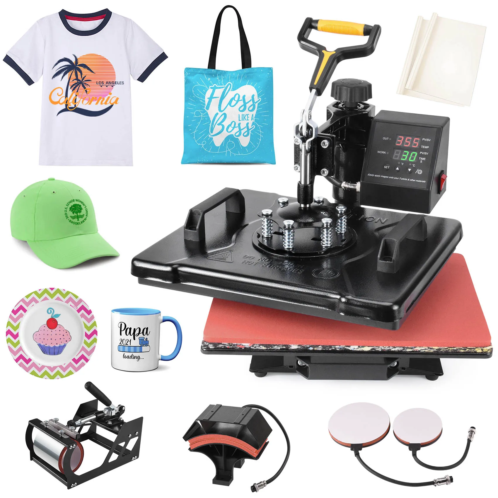 5 in 1 Heat Press Machine 12x15 inch 360-Degree Swing Away Digital T Shirt Pressing Machine Multifunction Heat Transfer Sublimat