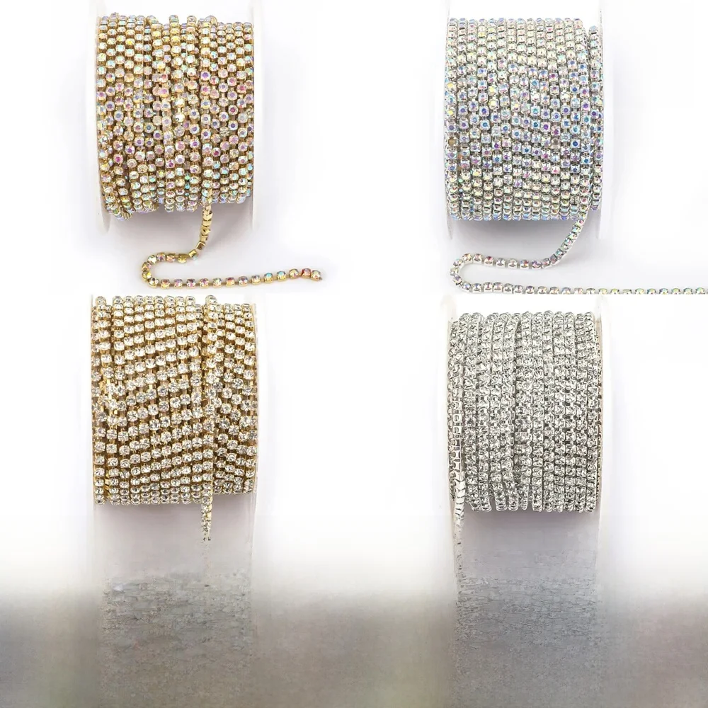 Chaîne de strass en cristal scintillant SS6-SS16, 1 mètre, 10 mètres/rouleau, à coudre, à coller pour vêtements, accessoires de vêtement, bricolage, chaîne de tasse de garniture