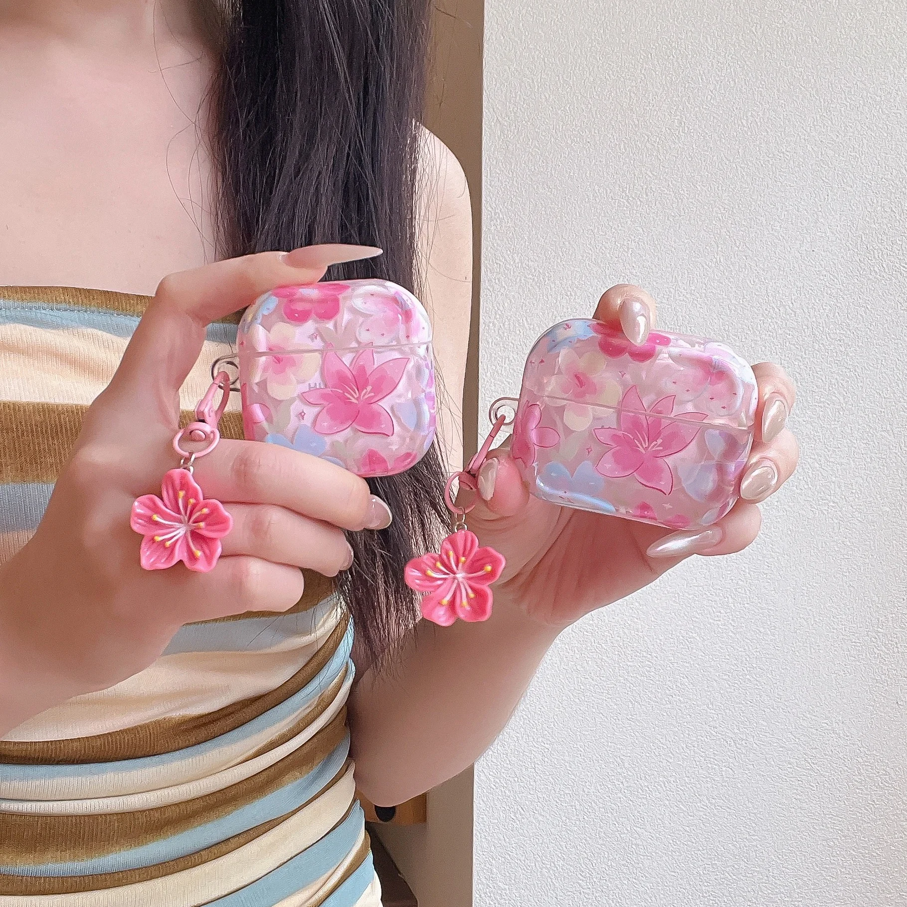 

INS Pink Gradient Flower Headphone Protective Case Compatible with Airpods 1 2 3 4 Pro2 Pro3 Sweet Girls Wireless Earphone Case