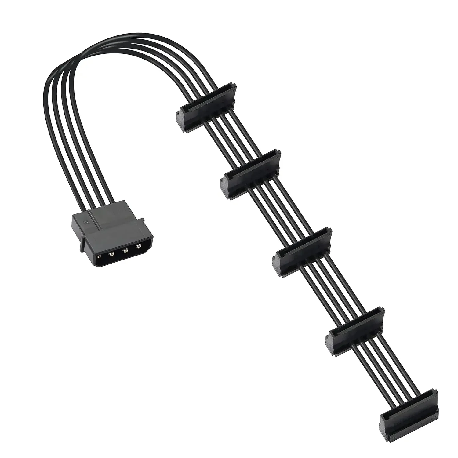 Haute qualité 1 pièces pratique Durable serveur PC 4 broches IDE Molex 1 à 5 SATA câble d'alimentation adaptateur câbles répartitifs 18AWG noir 40 cm