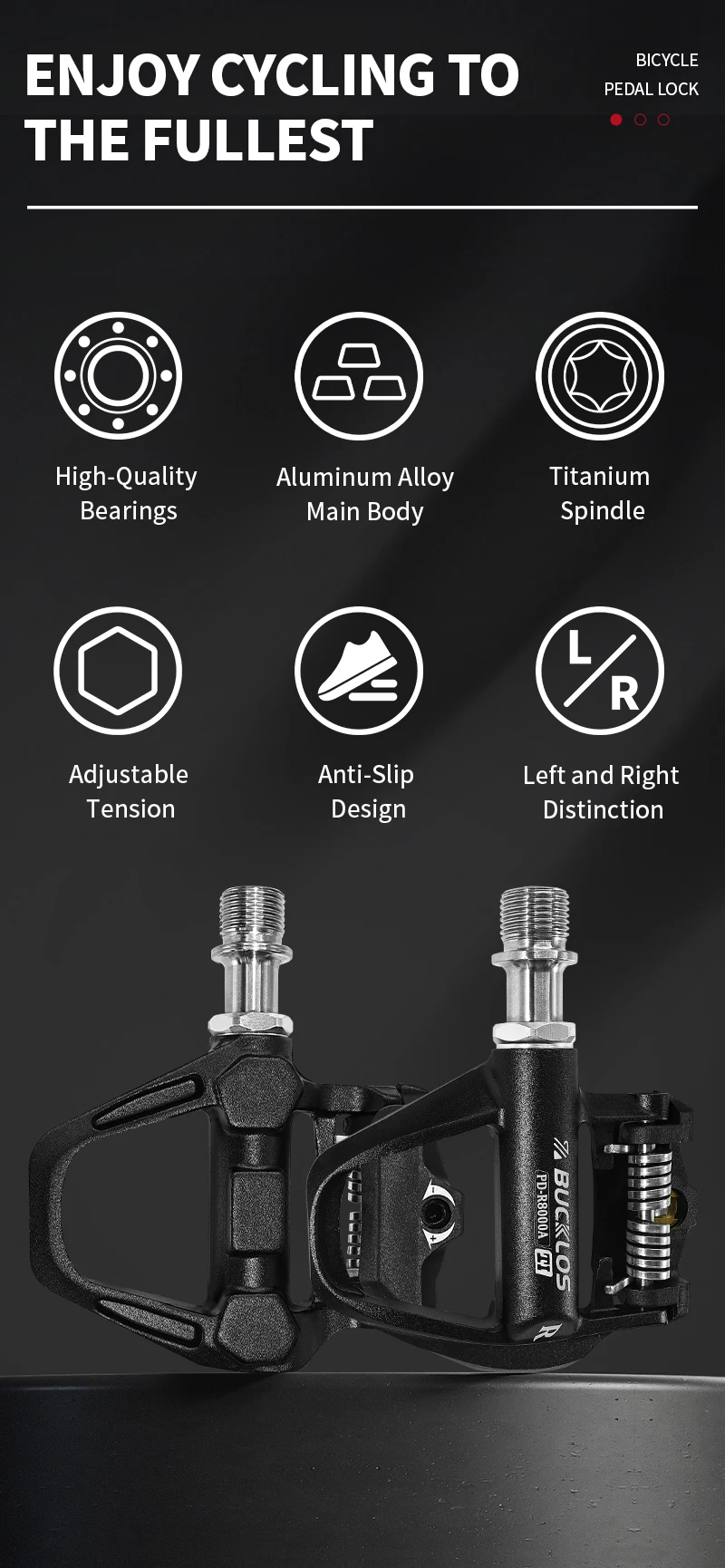BUCKLOS Titan Spindel PD-R8000 Pedal für SPD-SL Aluminium Fahrrad Klickpedal Ultraleichtes Rennradpedal mit Klampe – Detail 3