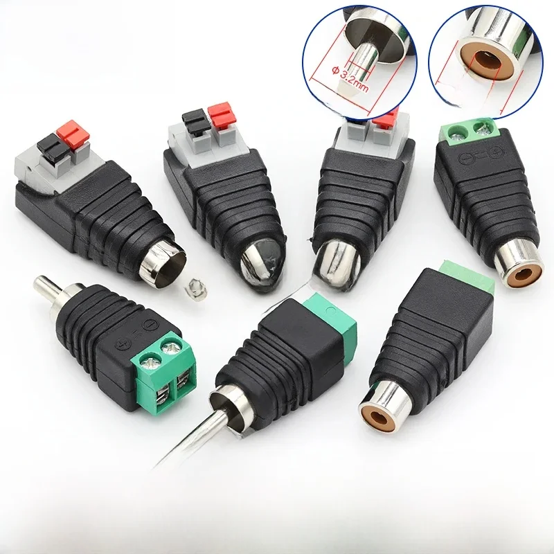 Connecteurs RCA mâle-femelle, 2 pièces, tête Lotus, sans soudure, pour haut-parleur audio, terminal de type pression, adaptateur de câble prise AV
