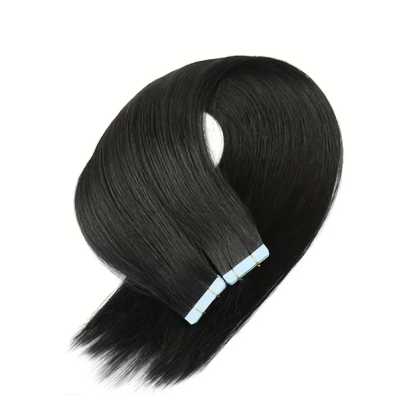 Cinta en extensiones de cabello humano liso, pelo Remy brasileño 100%, negro Natural, 20 piezas, 50g por paquete, trama de piel sin costuras