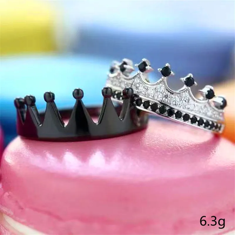 2 Piece Black And White Crown Ladies Party Rings Fashion Romantic Couple Jewelry Bridal Pair Rings