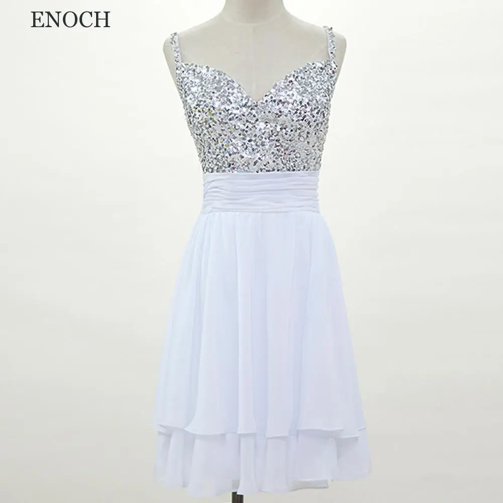 

ENOCH Mini Sweetheart Swquined Homecoming Dresses Open Back Sleeveless Party Dresses New Chiffon Vestidos De Fiesta Custom Made