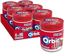 ORBIT Chicles de fresa sin azúcar bote de 60 unidades-PACK de 6 botes