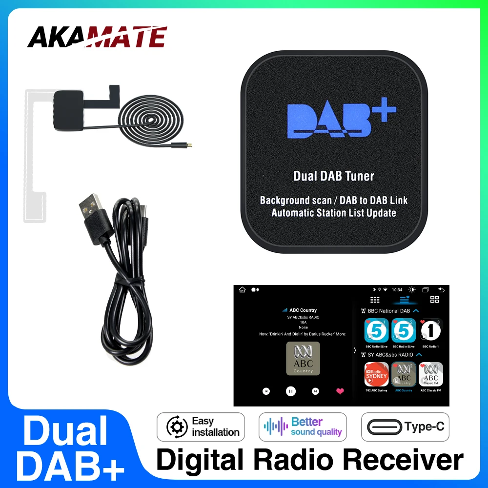 DAB+ Built-in Dual DAB Modules Antenna Enhance Signal for Android Car Radio USB Adapter Audio Stereo Automatic Scan Channel List