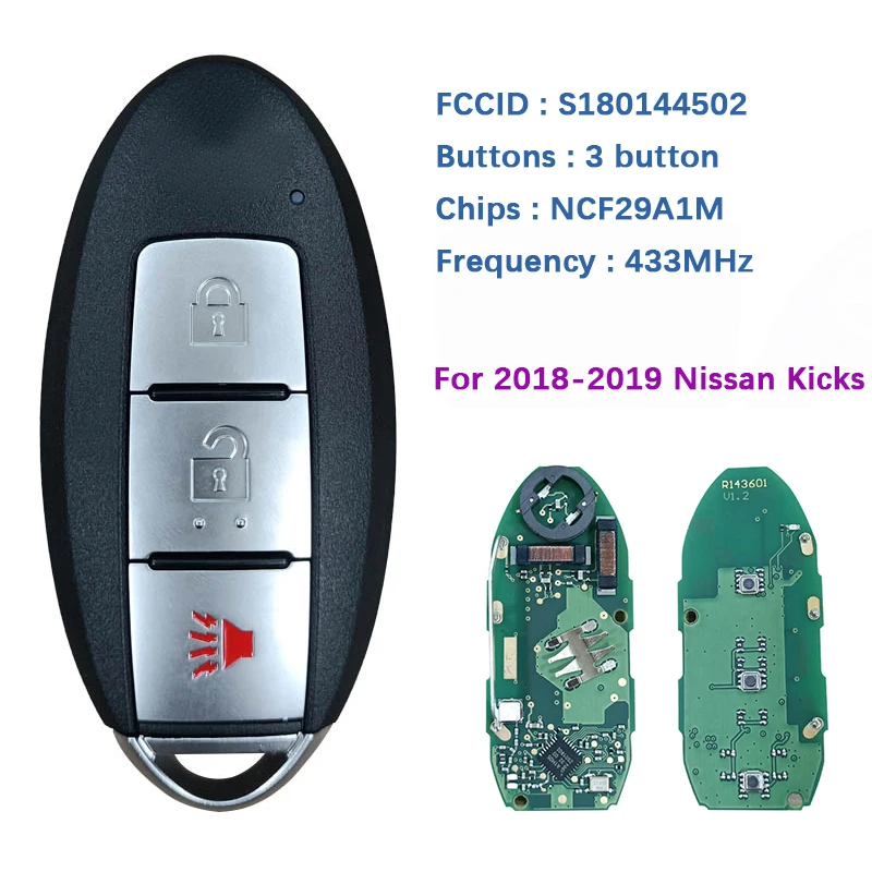 

Aftermarket S180144502 For 2018-2019 Kicks Proximity Key Smart Remote 433Mhz FCC:KR5TXN1 P/N: 285E3-5RA0A NCF29A1M Chip