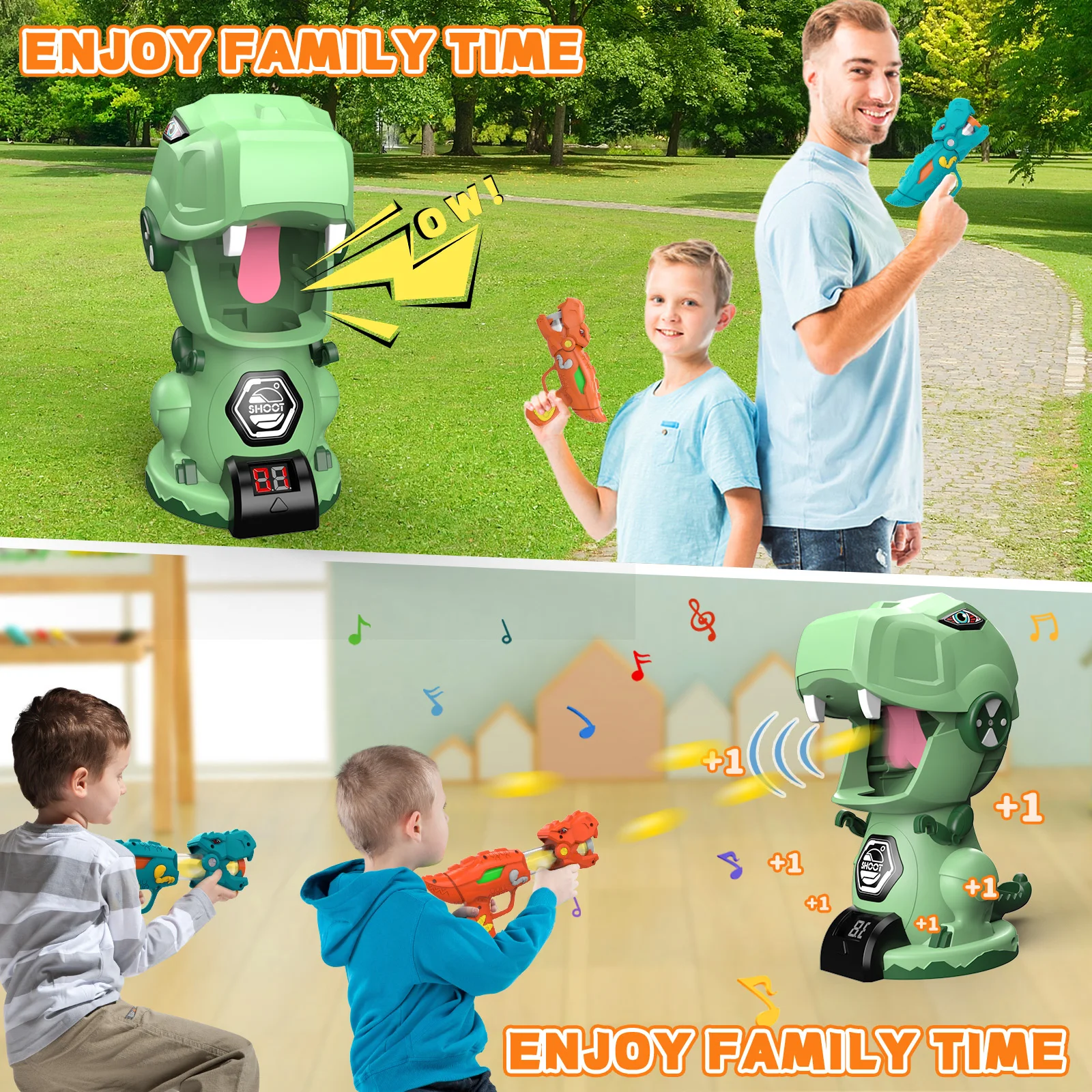 Dinosaurus schietspeelgoed, dinosaurusspeelgoed, 1/2 luchtpomppistolen en 10 schuimkogels, hand-oogcoördinatie oefenspeelgoedpistool, kinderspeelgoed F