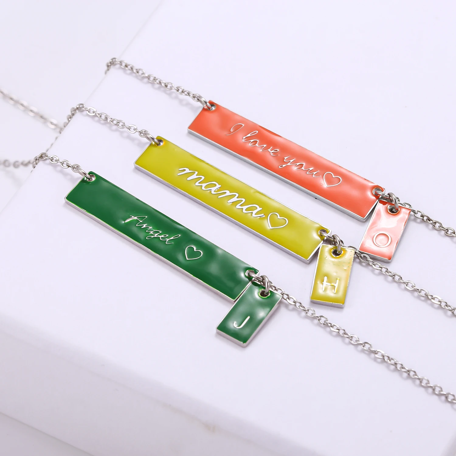 MYDIY Personalized Bar Enamel Name Necklace with Alphabet Pendant Stainless Steel Custom Women Valentine's Day Gift for Her